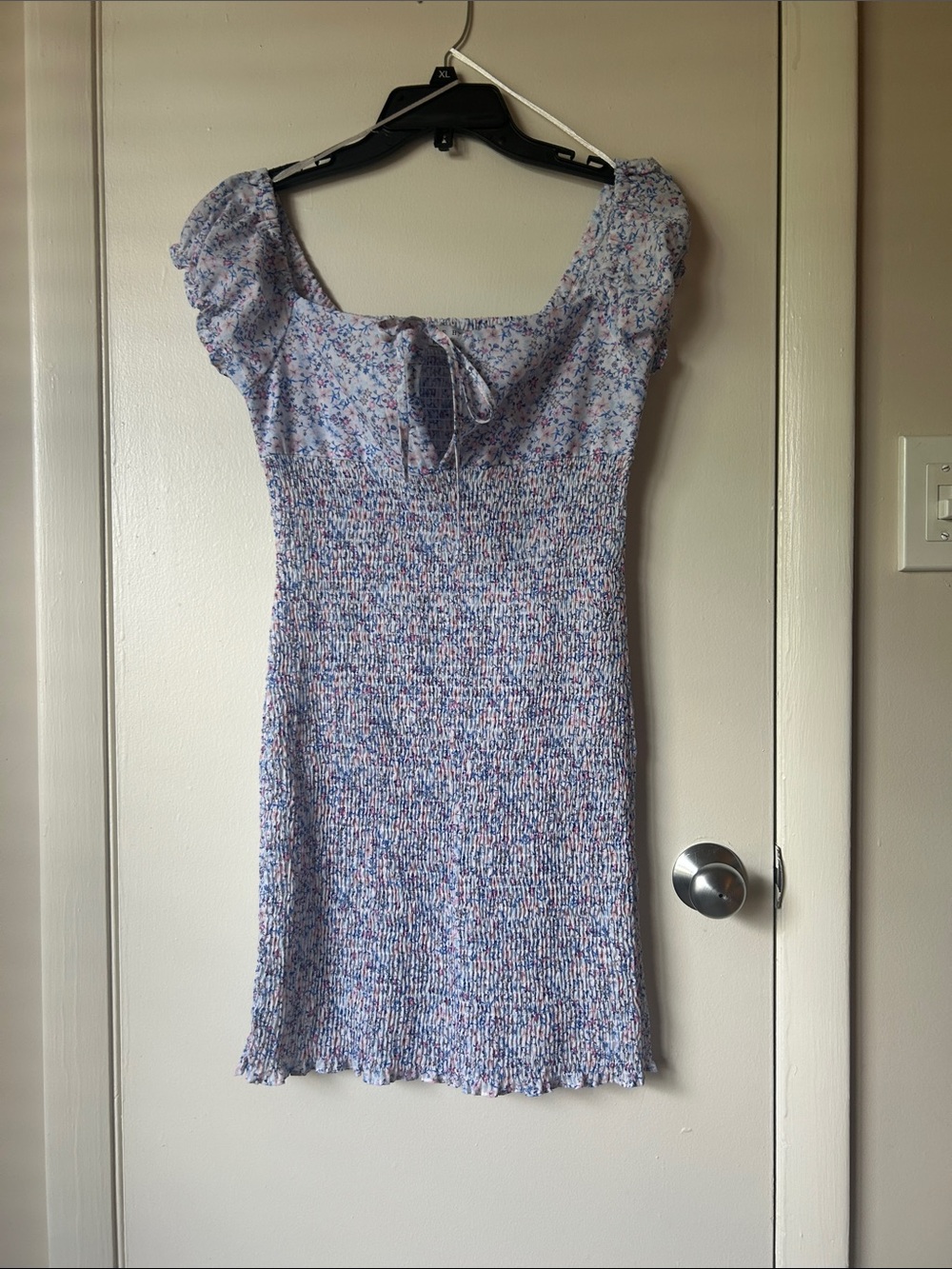 Floral Smocked Mini Dress with Tie Front